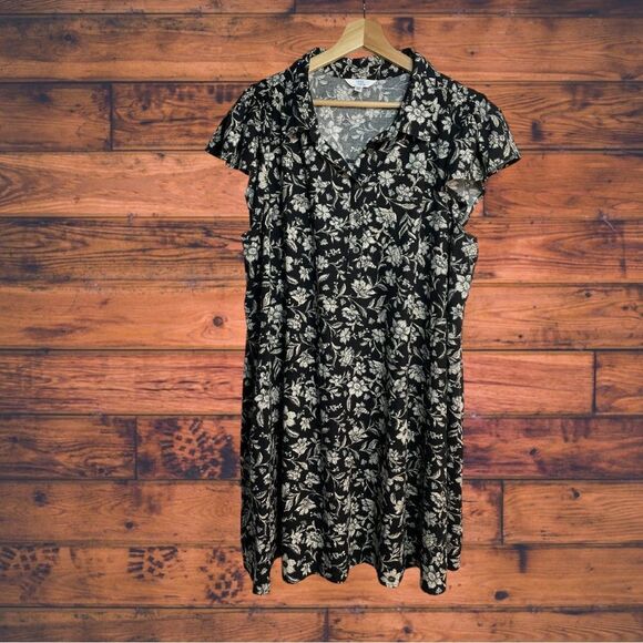 5 for $25🔥Time and Tru Black Floral Henley Dress XXXL (22)- New With Tags - Picture 1 of 7